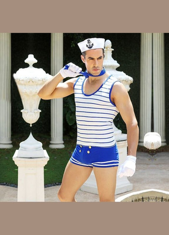 Комбинированный демисезонный мужской эротический костюм морячка "проголодавшийся робин" one size: шорты, майка, перчатки, платок, ша JSY