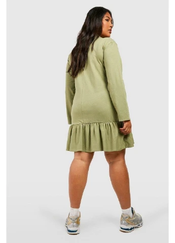 Оливковое (хаки) кэжуал платье Boohoo однотонное