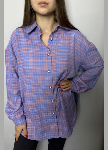 Бежева сорочка жіноча базова в клітинку вільного крою персикова mkaz6440-4 Modna KAZKA