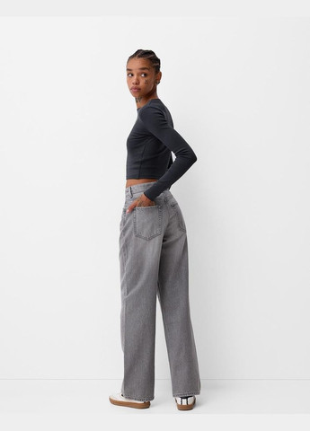 Топ с длинным рукавом Размер S темно-серый 07844660200 Bershka (328958542)