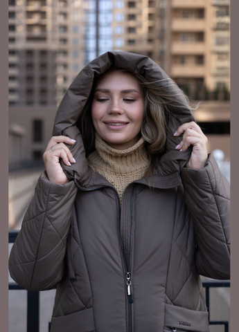 Оливковое зимнее Женское зимнее длинное пальто больших размеров 502852 Delfy