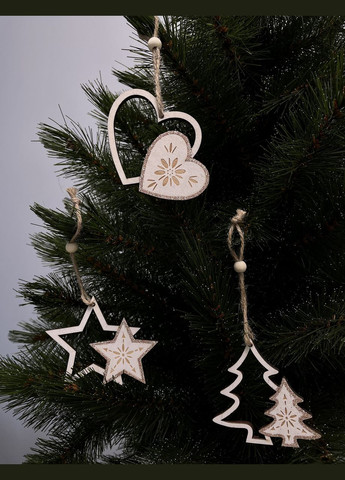 Украшения новогодние подвесные «Сердечки, звезды и елочки» House of Seasons», комплект 6 шт, деревянные, шампа H&S (329407455)