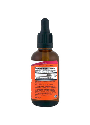 Вітамін D-3,, 60 мл Now Foods (366734464)