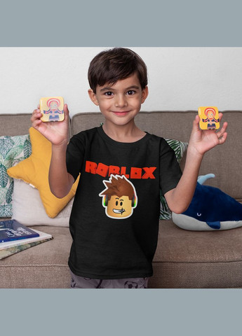 Чорна демісезонна футболка чорна з оригінальним принтом онлан гри roblox "обличчя персонажа роблокса roblox" Кавун футболка