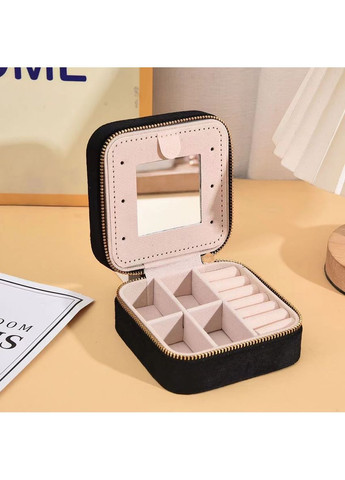 Дорожня оксамитова скринька із дзеркалом для зберігання ювелірних виробів, Чорного кольору. No Brand (325216349)