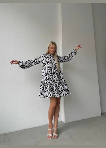 Черно-белое кэжуал женское платье софт No Brand с цветочным принтом