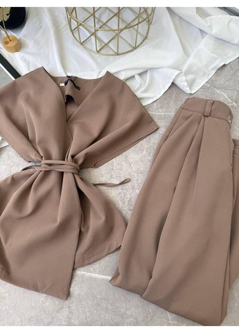 Костюм 2–ка з костюмки, з жилеткою та широкими штанами мод ЛКК-202, мокко, 50-52 No Brand (355469744)