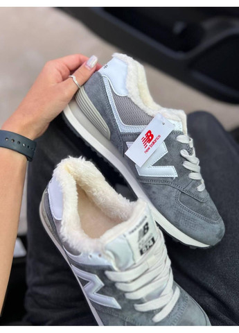 КРОССОВКИ ЖЕНСКИЕ NEW BALANCE 574 GREY WHITE WINTER НЬЮ БЕЛАНС 574 No Brand серые зима (368884467)