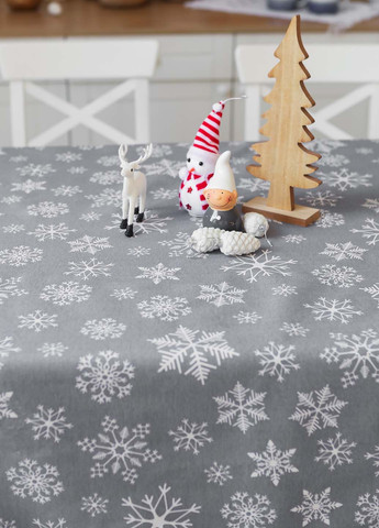 Новогодняя скатерть хлопковая "Снежинки белые (на сером)" 1.5м х 1.1м (кухонный стол) Homedec - (366734900)