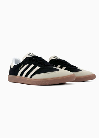 Чорні Осінні кросівки чоловічі і жіночі adidas samba black beige | адідас самба чорні бежеві No Brand