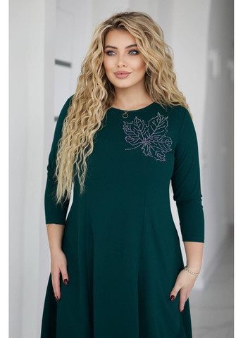 Бутылочное зеленое праздничный, повседневный, деловое, кэжуал женское платье с аппликацией а-силуэт Style Point однотонное