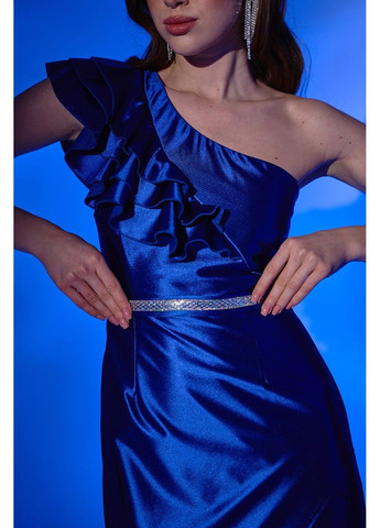 Синее вечернее платье асимметричное с рюшами 25003 синее Tanita-Romario