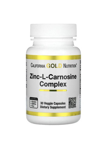 ЦинкL-карнозин Zinc L-Carnosine Complex для шлунка 30 рослинних капсул California Gold Nutrition (283618048)