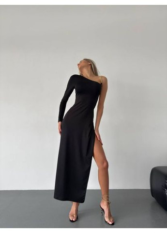 Черное женское платье из микродайвинга, с цепочкой на спине, (арт. 698) No Brand