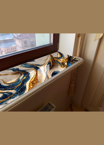 Покриття для підвіконня, м'яке скло з фотодруком Білосиній мармур із золотом 60х160 см Декоинт (278290187)