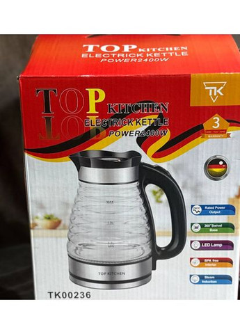 Електричний чайник TK-00236 1.8 л скляний корпус з LED-підсвіткою 2200 Вт No Brand (362666651)