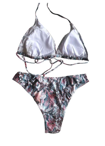 Серый демисезонный купальник раздельный змеиный принт + юбка бикини, раздельный No Brand 7963