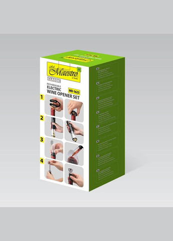 Набор винных аксессуаров MR-1623: электрический штопор, аэратор, вакуумная пробка, нож для фольги. Maestro (334007540)