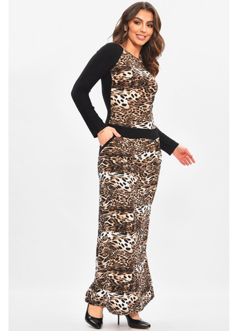 Чорна повсякденний сукня жіноча чорного кольору з принтом з баскою Let's Shop леопардовий