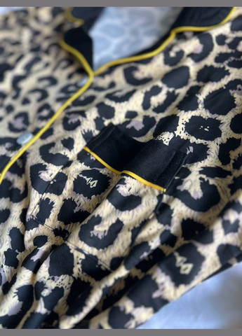 Коричневая всесезон женская шелковая пижама леопард рубашка + брюки No Brand