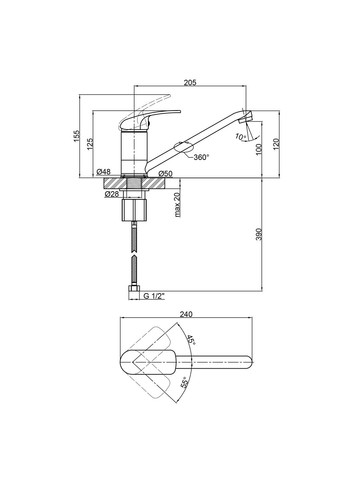 Змішувач для кухні Mars 003 (k40) LDMAR003CRM34875 Chrome LIDZ 81 003 00 (323485903)