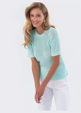 Бірюзова літня футболка бірюзового кольору з білою окантовкою Dressa