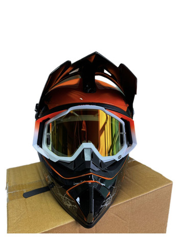 Эндуро кроссовый мотошлем Helmet Orange + очки Profi Orange комплект No Brand (370677344)