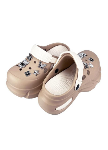 Женские кроксы сабо на платформе с джибитсами бежевые 506-381 Luck Line (331821015)