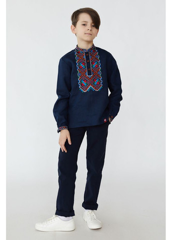 Тёмно-синяя детская льняная вышиванка для мальчика (fm2819) Folk Moda (374007824)