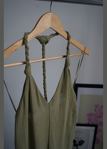 Комбинезон женский хаки из рами Zara комбинезон-брюки повседневный, пляжный хлопок, рами