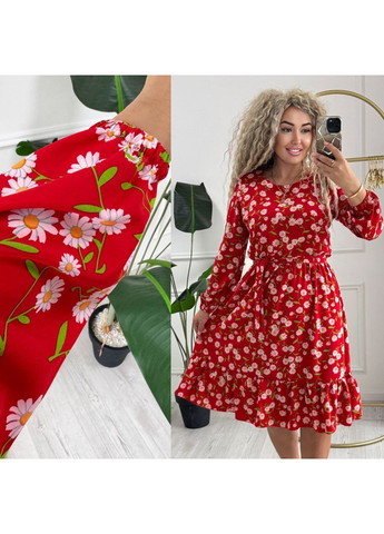 Красное праздничный, повседневный, кэжуал, деловое женское платье с цветочным принтом а-силуэт Style Point с цветочным принтом