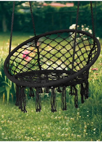 Садове крісло гойдалка підвісне плетене зі спинкою максимальне навантаження 150 кг (476639-Prob) Чорне Unbranded (285778326)