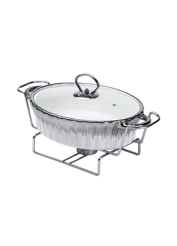 Мармитница керамическая овальная 1 л со стеклянной крышкой, хром Yiwu (358649932)