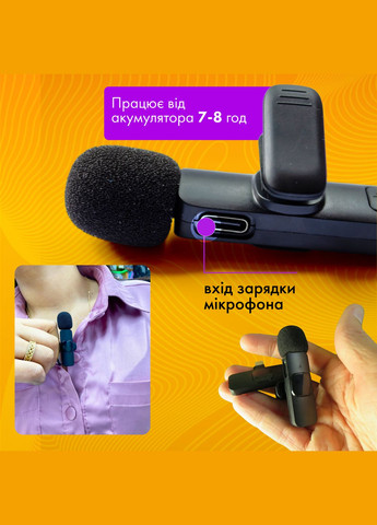 Двойной беспроводной петличный микрофон 2в1 для iPhone/Android (с USB Type-C) для записи видео, блогов и интервью No Brand (342418084)
