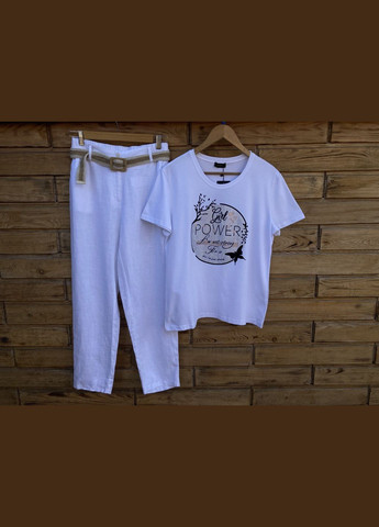 Женские белые льняные брюки 48-54 размер No Brand (317286928)