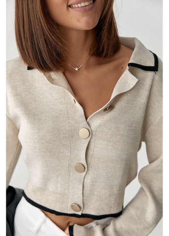 Короткий кардиган на ґудзиках з контрастною окантовкою Lurex (360977019)