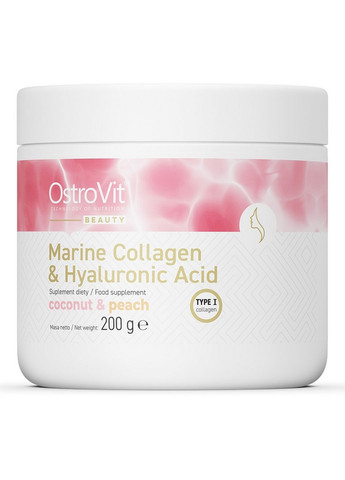 Препарат для суставов и связок Marine Collagen + Hyaluronic Acid, 200 грамм Кокос-персик Ostrovit (293341461)