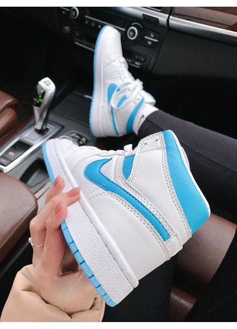 Белые демисезонные кроссовки мужские nike air jordan 1 high white blue найк аир джордан No Brand
