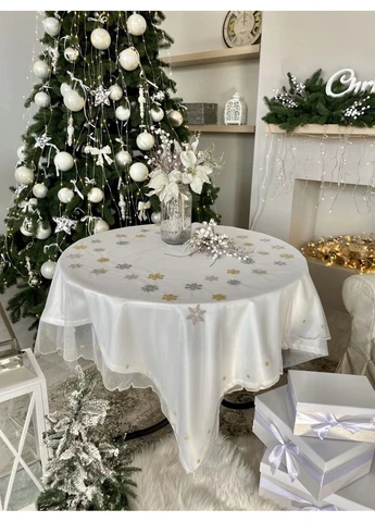 Скатертина сітчаста "Сніжинки" прямокутна 140х240 см 100% поліестер біла No Brand (401267930)