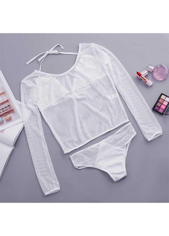 Білий демісезонний сексуальний комплект у сітку (топ, ліф, труси) xs/s білий — еротична білизна -