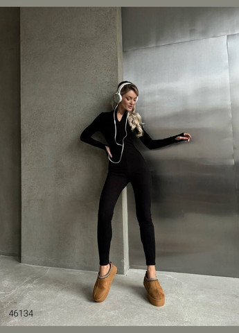 Комбинезон женский с начесом Liton комбинезон-брюки чёрный повседневный трикотаж