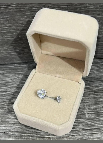 Сережка для пірсингу пупка "Алмазні сердечки" навела ювелірна сталь з цирконами у коробочці Spikes (323168528)