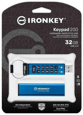 Флешнакопитель USB3.2 32GB IronKey Keypad 200 Type-A Blue (IKKP200/32GB) Kingston (314747325)