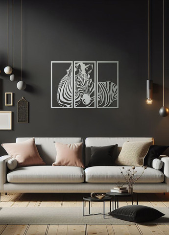 Дерев'яна картина на стіну, декор в кімнату "Зебра модульна картина", стиль мінімалізм 60х85 см Woodyard (292113347)