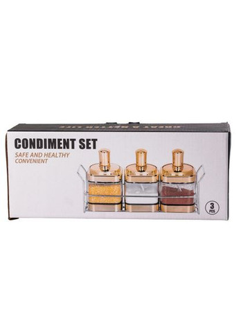 Набір скляних банок для сипучих продуктів 3 шт на металевій підставці золотисті для кухні ProDobro (364191958)