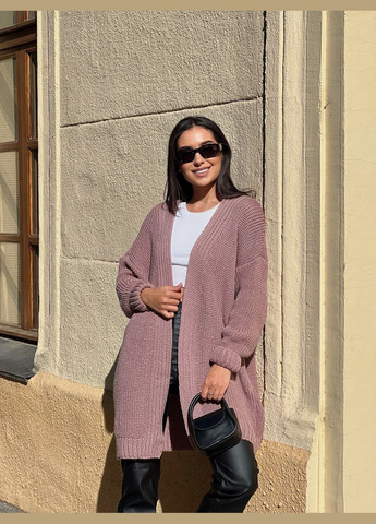 Пудровый женский женский полушерстяной кардиган пудрового цвета 31458 Fashion однотонный - демисезонный