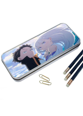 Пенал шкільний для хлопчика та дівчинки металевий Аніме Життя з нуля в іншому світі #017 7*18 см Silver No Brand (309154508)