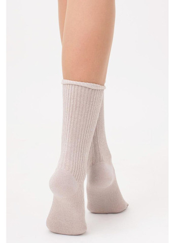 Светло-бежевые носки хлопковые высокие в рубчик с люрексом ws4 lurex rib 001 Giulia (366300583)