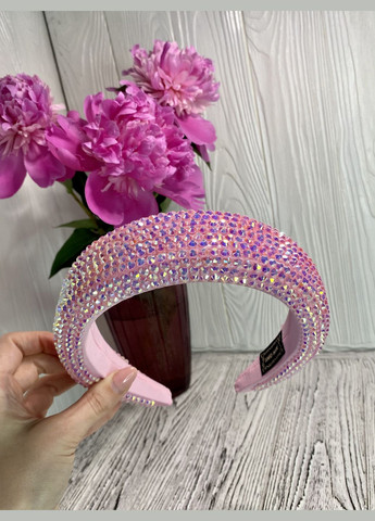 Красивий об'ємний обруч для волосся з крупних страз Рожевй Hand Made (330619162)