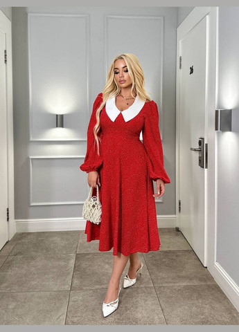 Червона святковий, повсякденний, кежуал сукня міді з коміром а-силует Україна